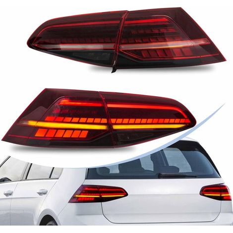 Feu arrière pour Golf 7 MK7 MK7.5 2013-2019 Ensemble de feux arrière avec clignotant séquentiel, une paire (rouge) (1/5)