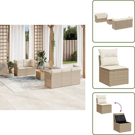 The Living Store 6-tlg. Garten-Sofagarnitur mit Kissen Beige Poly Rattan - Gartenmöbel Set - Esstischset - Rattan Möbel - Outdoor Sofa - Lounge Set (1/5)