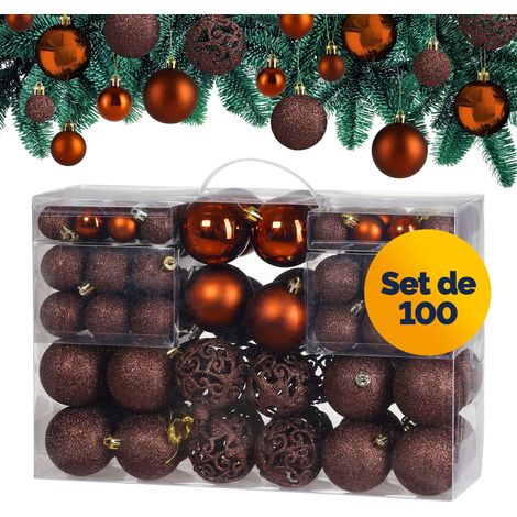 Deuba – Lot de 100 boules de Noël en polystyrène – 3 tailles : 3, 4 et 6 cm – Finitions brillantes et mates – Pour décoration intérieure et extérieure