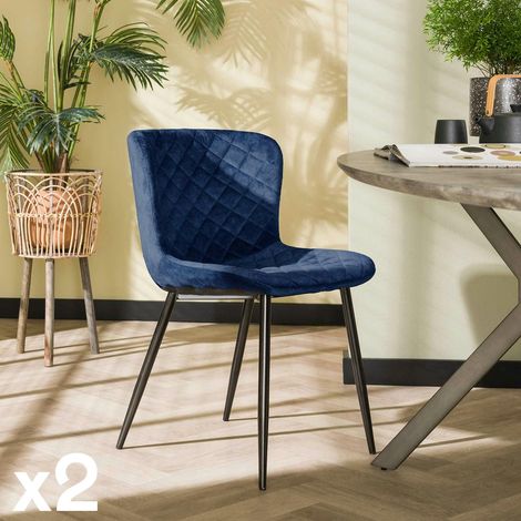 Chaise en velours piqué bleu (lot de 2) MELBOURNE (1/4)