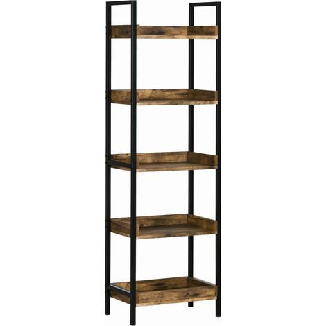 Libreria Stile Industriale a 5 Ripiani in Legno e Metallo, 48x30x155cm, Marrone Rustico