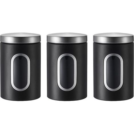 Bocal, couvercle, fenêtre de visualisation, pour café, farine, pâtes, boîte de stockage, métal, noir (1/3)