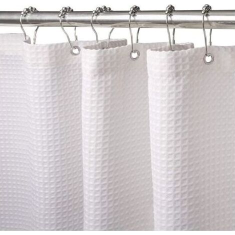 Rideau de Douche Gaufre avec Anneaux en Métal Rideau de Douche Baignoire Anti Moisissure Tissu Rideau Salle de Bain Robuste pour Baignoire Cabine de Douche, Ourlet Lesté - 180x180CM (Blanc) (1/4)