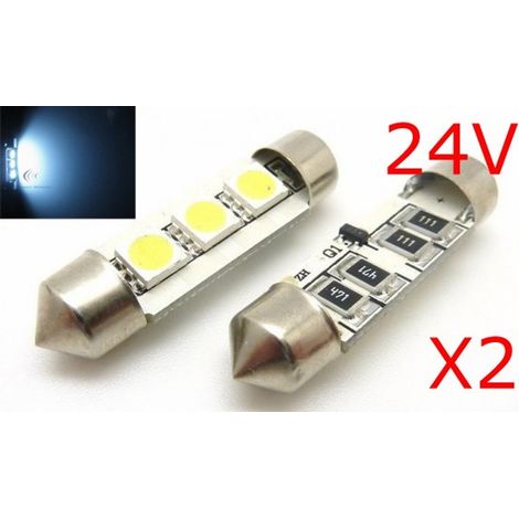 2 x AMPOULES C5W - 3 SMD anti-erreur 24V - Navette 37mm - Résistance intégrée (1/3)