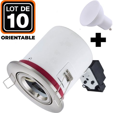 10 Spots BBC Orientable INOX IP20 + Ampoule GU10 7W Blanc Froid +