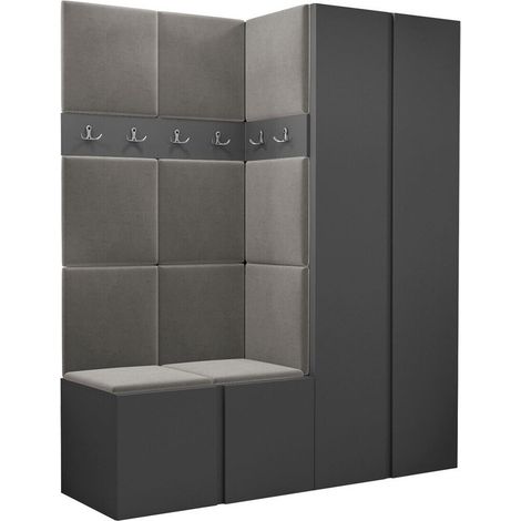 Meuble d'entrée Pinis III, Graphite, 186x158x46cm, Tissu, Stratifié, À poser, Murale
