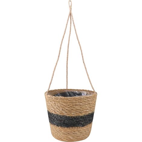 vidaXL Seagrass Plant Baskets 3 pcs Natural and Black Ø26 x 19 cm