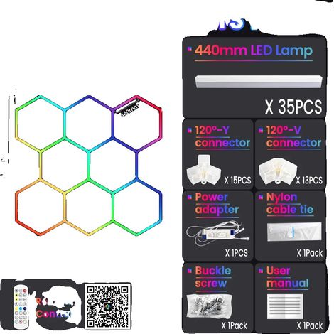 Hexagon LED-Lichter, RGB-Effekte, Fernbedienung & App-Steuerung, RGB-8-Loch-B, Ja-a (1/2)