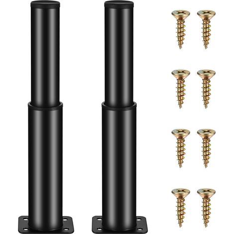 Verstellbare schwarze Möbelfüße, Höhe 15-25 cm, 2er-Set, aus Metall, für Tisch, Sofa oder Bett. (1/5)