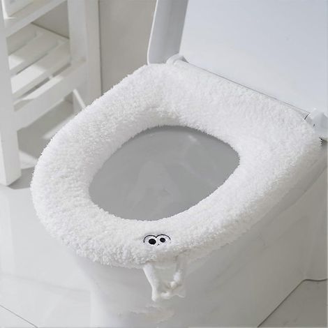 Housse de siège de toilette douce et lavable avec poignée, coussin d'hiver épais, réutilisable et universelle, blanche (1/5)