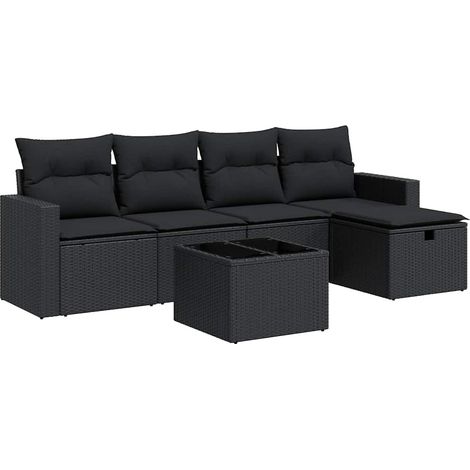 vidaXL Set Divano da Giardino 6 pz con Cuscini Nero in Polyrattan (1/5)