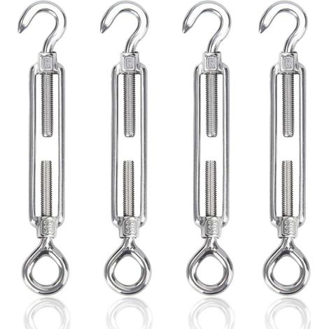 M6 Tendeur Cable 304 Acier Inoxydable Réglable Crochet De Ridoir Et Oeil Tendeur Fil a Linge Tendeurs Elastique avec Crochets Fil Cable Acier De Fer Cloture Et Corde Linge Exterieur 4pcs