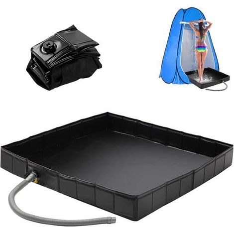 Receveur de douche pliable, 104 x 104 x 13 cm, grand receveur de douche portable avec bonde, receveur de douche de camping antidérapant pour intérieur/extérieur, tente, camping-car, animaux de compagn (1/5)