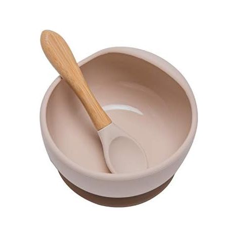 Bol Silicone Ventouse pour bébé Set Vaisselle Silicone Bol de Sevrage pour bébé avec Cuillère en Silicone Sans BPA (Beige) (1/5)