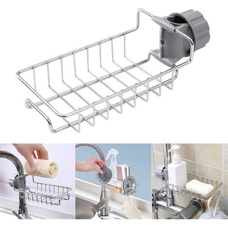 Wasserhahnhalter aus Edelstahl für Küche und Bad, verstellbar, für Seife, Waschbecken, Lappen, Schwämme, Abflussregal, Lagerregal, Halter, Lagerregal (Farbe: Silber) (1/5)