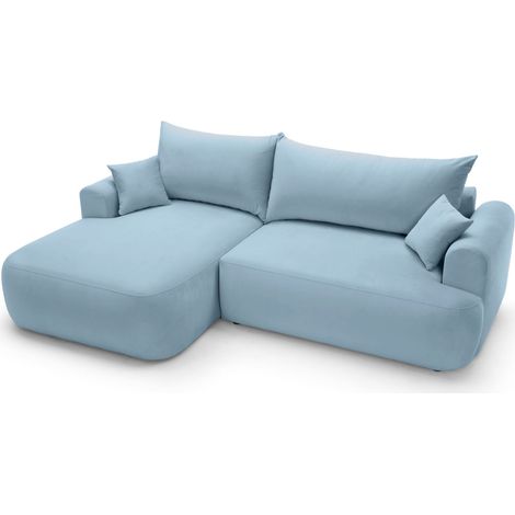 Selsey OVO - Ecksofa mit Schlaffunktion, Stauraum und Samtbezug, Hellblau, links (1/5)