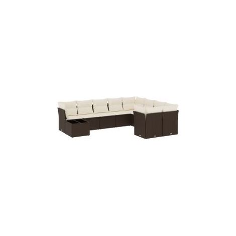 Salon de jardin 10 pcs avec coussins marron résine tressée (1/3)