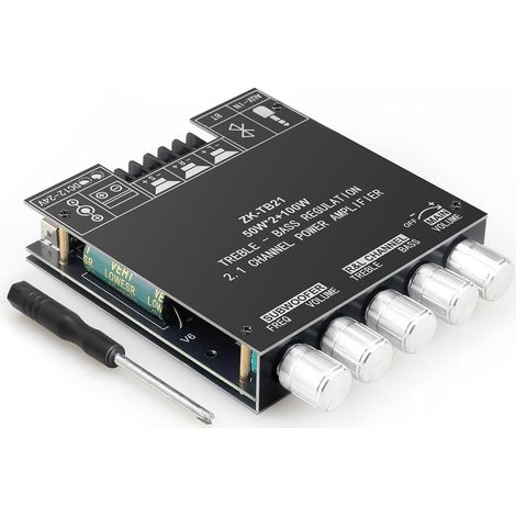 Carte d'amplificateur de puissance ZK-TB21 50W x 2 + 100W, puce TPA3116D2 avec Bluetooth et entrées AUX, amplificateur de puissance audio 2.1 canaux (1/5)