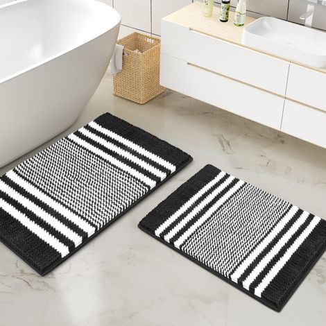 Tapis de salle de bain, tapis de bain en Chenille à rayures moelleuses Extra doux et absorbant, tapis de sol de salle de bain antidérapant 4060cm (1/5)