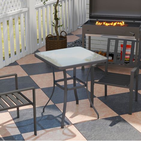 table repas carrée pour balcon jardin verre trempé noire HAVRYA (1/4)