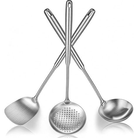 Wok-Spatel-Set, Küchenutensilien aus Edelstahl – 43 cm Wok-Werkzeuge: Spatel, Schöpfkelle, Schaumlöffel (1/5)