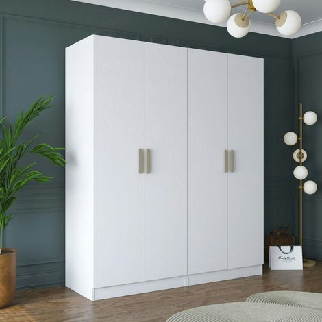 Armoire penderie blanche 4 portes poignées verticales BYRON (1/5)