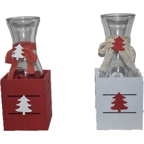 Bottiglia brocca decorazioni per la tavola di natale addobbi natalizi idea regalo 1 litro sotto bottiglia in legno bianco rosso - colorigenerali: BIANCO (1/4)