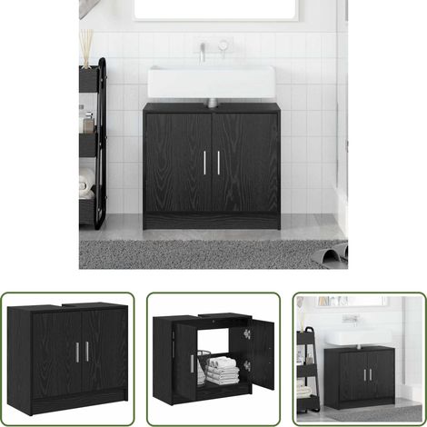 vidaXL Meuble salle de bain - Cabinet de salle de bain avec porte Chêne noir 63 x 29 x 55 cm (1/5)