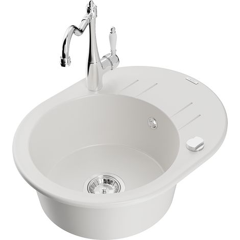 Mexen Kevin fregadero de cocina de granito de 1 cubeta con escurridor y grifo de cocina Carla, blanco - 6517-20-670700-00 (1/5)