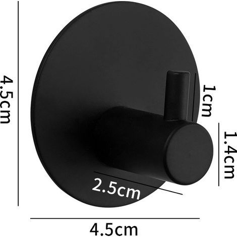 AGE Paquet de 4 porte-serviettes en aluminium à crochets, collés sans poinçonnage, adaptés aux salles de bain, toilettes, cuisines, bureaux, etc. (crochet rond noir) (1/4)