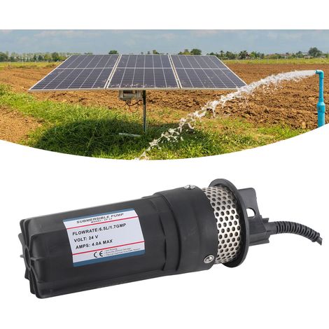 Bomba sumergible solar de 24 V CC para pozos profundos, para riego – Altura de elevación de 70 m, 6,5 l/min, Plástico, 26,5 cm
