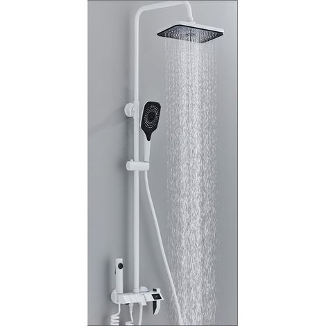 Ensemble de douche mitigeur thermostatique intelli Ensemble de douche de bain à affichage numérique, ensemble de système de douche de salle de bain piano blanc, tête de robinet de douche de salle de b (1/5)
