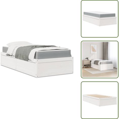 The Living Store Lit avec matelas blanc 90x200 cm bois massif de pin - Lit Double - Lit Plateforme - Lit Bois - Lit Moderne - Literie