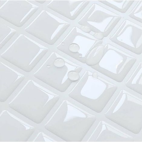 Papel pintado autoadhesivo para azulejos, diseño de cuadros blancos pequeños de 24 x 24 cm, estilo mosaico, impermeable, decorativo, para baño y cocina. (1/4)