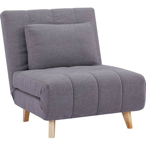 Vente-Unique – Fauteuil convertible 1 place en tissu polyester gris – Pieds en bois clair – Couchage d'appoint 192 cm – Style scandinave