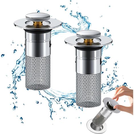 Stainless Steel Floor Drain Filter, Strainer Plug with Hair Filter - 2 Pieces (1/5)