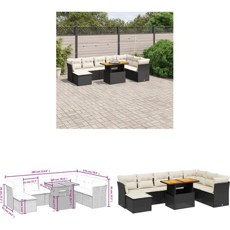 Salon de jardin 9 pcs avec coussins noir résine tressée - Ensemble Salon De Jardin - Meuble Extérieur - Canapé Jardin - Résine Tressée - Rotin Synthétique - Home & Living (1/3)