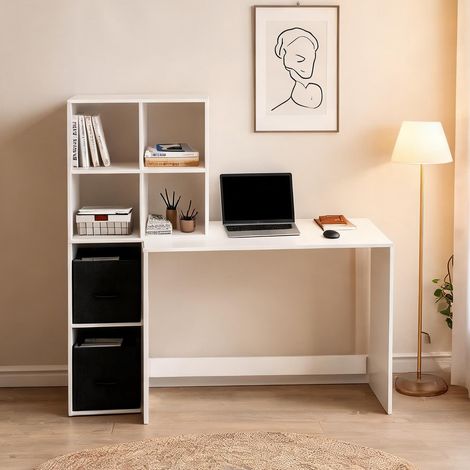 Bureau blanc avec rangements intégrés 140 x 50 cm en bois (1/5)