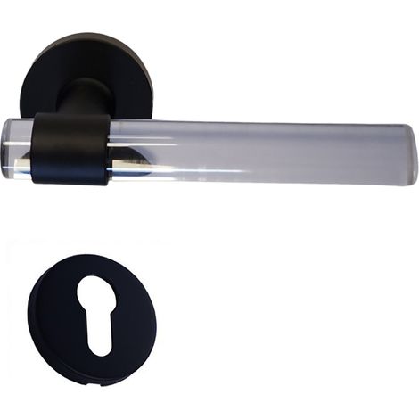 Maniglie per porte “JOY” INCOLORE Plexiglass cristallo nero Base in acciaio inox +1 Coppia di rose cilindriche