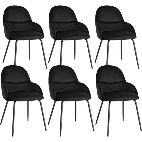 Goeurvant Sedie da pranzo in stile scandinavo minimalista, che offrono un supporto ottimale per la schiena e una base stabile in legno - Set di 6 - Nero