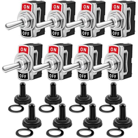 Gebildet 8 Pièces Interrupteur à Bascule avec Casquette Etanche, 10A/12VDC, 6A/24VDC, SPST ON/OFF 2 Positions 2 Broches, pour Voiture Tableau de Bord Lumière (Noir) (1/5)
