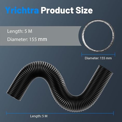 Tear-Resistant Tubing 150mm x 5m, 5 Layers of Insulation, Noise Reduction, Thermal Insulation, Adjustable Length, Odourless, with Collars - Ideal for Ventilation and VMC - Black (1/4)