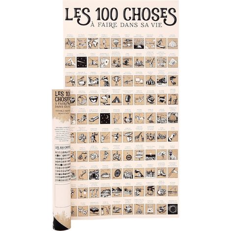 Poster à gratter 100 choses à faire dans sa vie – Dimensions 39x74 cm – Papier à gratter – Cadeau original et décoratif – SIL (1/7)