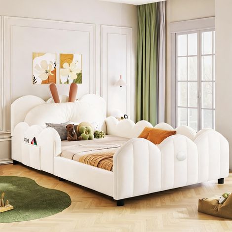 Cadre de lit beige en mDF Plywood Upholstered 209 x 97,5 x 68 cm (1/5)