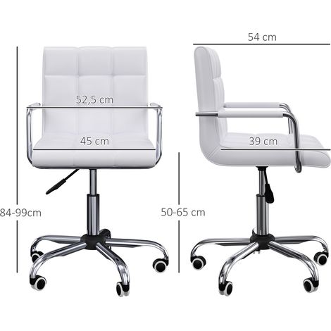 Bürostuhl im Retrodesign, höhenverstellbar, 5 Rollen, 52,5 cm x 54 cm x 99 cm, Weiß