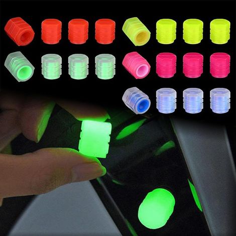 Autoventilkappen, 20 Stück im Dunkeln leuchtende Autoventilkappen, 5 Farben universelle fluoreszierende Reifenventilkappen, im Dunkeln leuchtende Reifenventilkappen aus ABS-Kunststoff für Fahrräder (1/5)