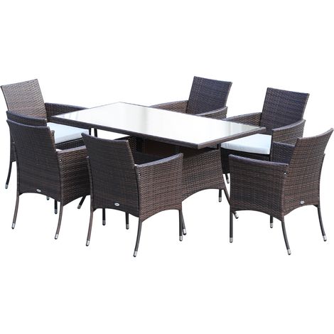 Outsunny 7pc Rattan Garden Furniture Dining Set Wicker Patio Conservatory Brown
