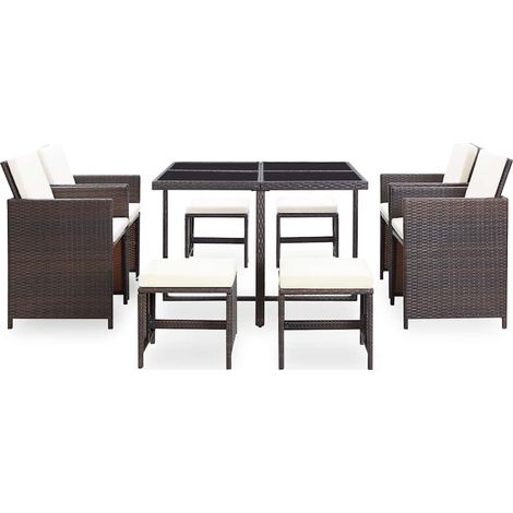 Salon de jardin encastrable et coussins 9 pcs Contemporain, Ensemble repas de jardin, Rotin Marron OIB1200E (1/5)