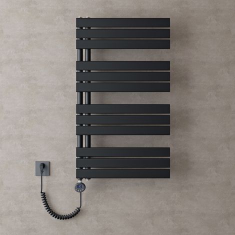 doporro Radiateur de Salle de Bain Sèche-Serviette 104x60cm avec Résistance Chauffante Noir 800W Radiateur à Eau Chaude Gris Noir Design FN (1/5)