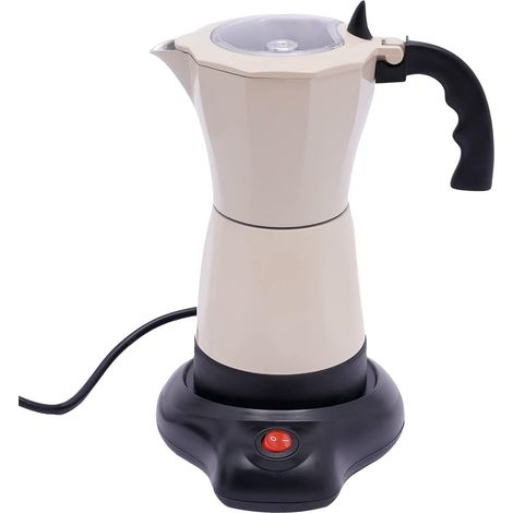 Cafetera eléctrica espresso con base, 300 ml, 480 W, aleación de aluminio, válvula de seguridad, café italiano, apta para 1 a 6 personas, color blanco crema